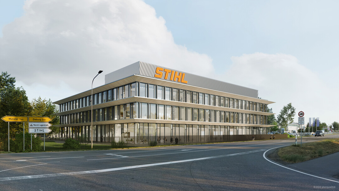 So soll das neue Vertriebsgebäude aussehen. Die Visualisierung zeigt den Blick von der Frankfurter Straße.