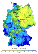 Bodenfeuchte im Dezember 2018 in 0-60 cm unter Gras und sandigem Lehm in % nFK. Während einige Böden im Westen und Süden wieder mit Wasser aufgefüllt wurden, blieb der Nordosten weiterhin zu trocken.