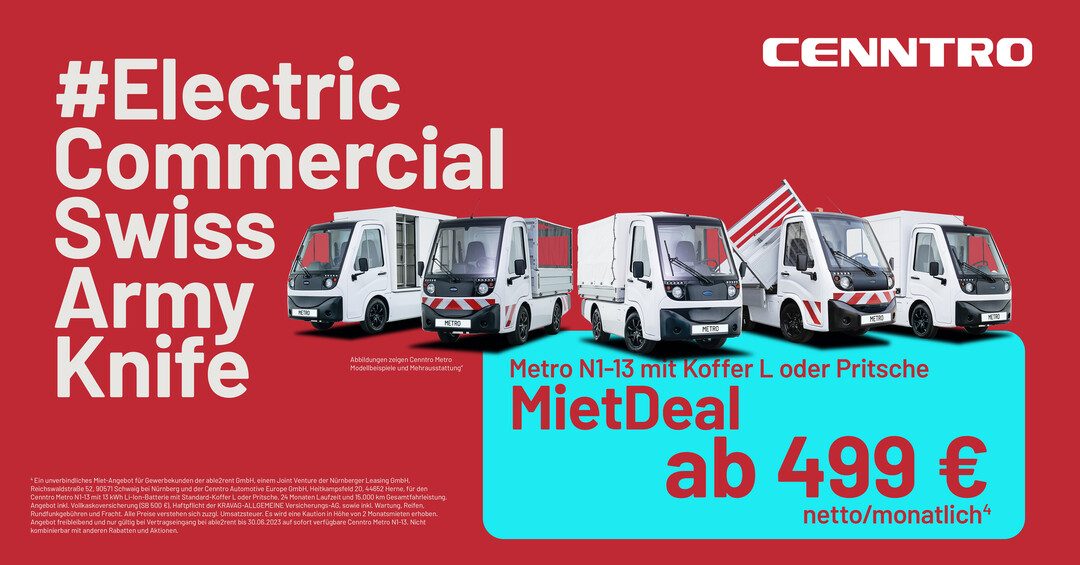 Mit able2rent gibt es ein neues Mietprogramm fr Cenntro Elektrotransporter.