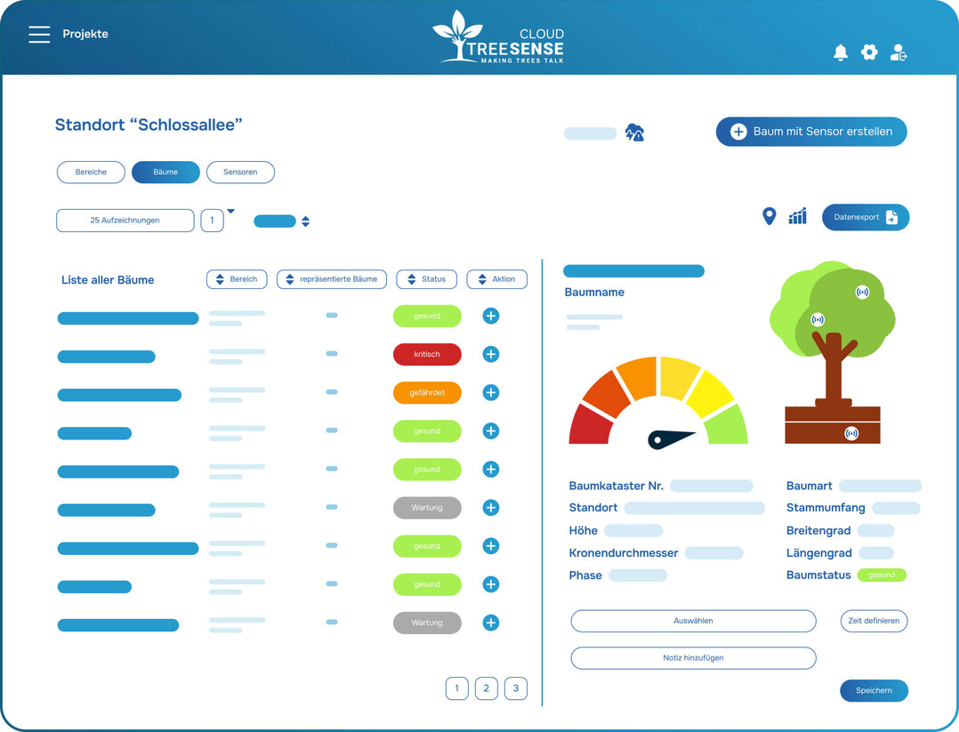 Auf der TreeSense Cloud-Plattform sind die Daten nutzerfreundlich ablesbar.