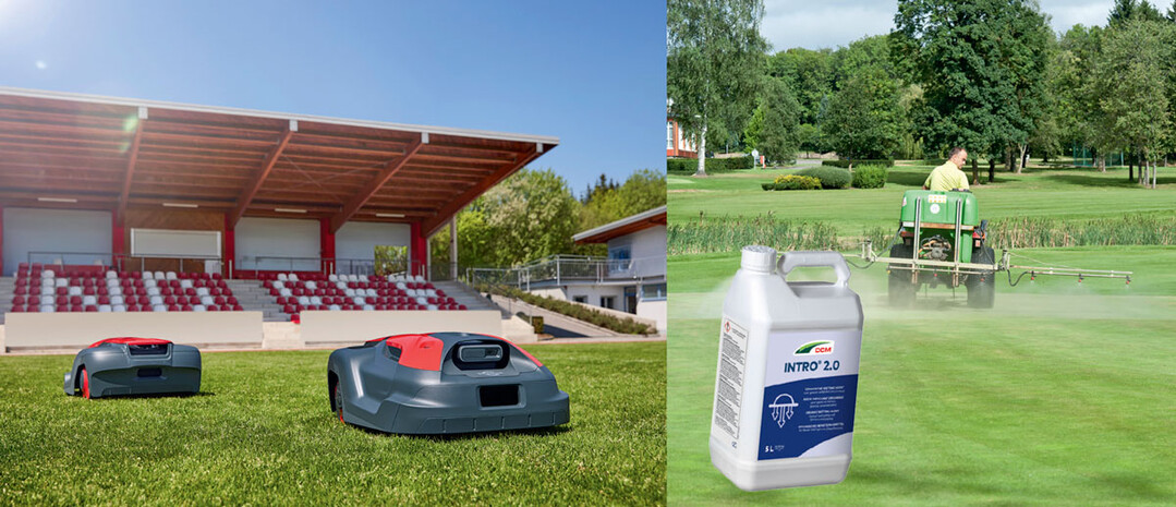 Links: Mähroboter mit App, rechts: Wetting Agent