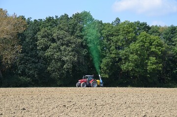 Mit einer Sprhkanone wird im Versuch ein Waldrand mit Testflssigkeit besprht.