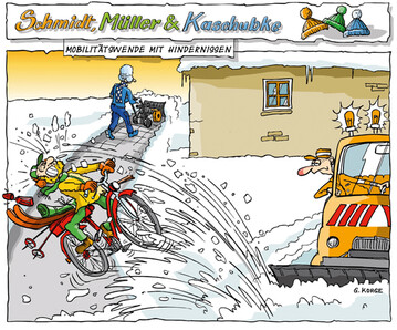 Auch im Winter haben unsere Flchenmanager Schmidt, Mller & Kaschubke ausreichend zu tun - jeder in seinem Revier. Dass die Radfahrer da nicht immer im Mittelpunkt stehen - wem wre das schon entgangen.