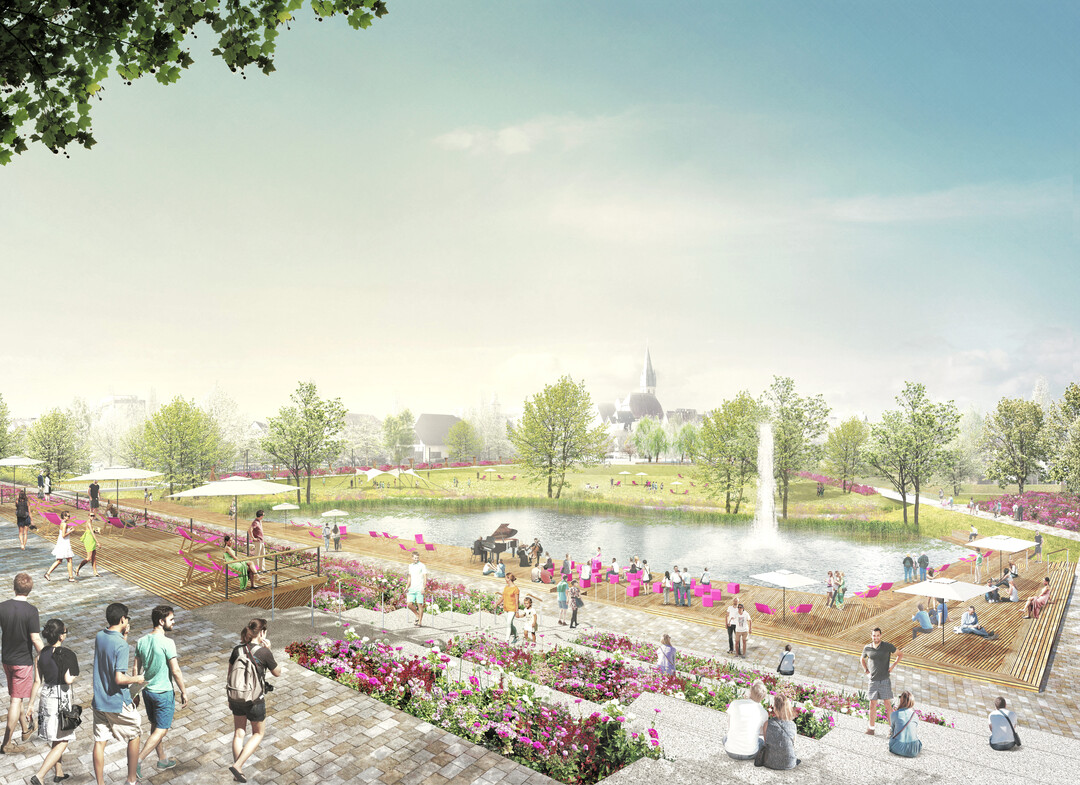 Gartenschau Eppingen: Der Stadtweiher mit Altstadtpanorama - auf diese Ansicht müssen Besucher nun bis 2022 warten.