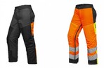 Der neue STIHL Ringsum-Beinschutz in den Ausführungen Chaps 360° (links) und Protect MS 360° bietet flexibel nutzbaren Schnittschutz der Klasse 1 gemäß EN 381. Der STIHL Ringsum-Beinschutz Protect MS 360° in Warnorange (rechts) erfüllt über die Anforderungen der Schnittschutzklasse 1 hinaus auch die der Warnschutzklasse 2.