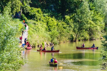 Die Rems war das verbindende Element der Gartenschau, sie konnte und kann zu Fu, per Rad oder direkt auf dem Wasser erkundet werden.