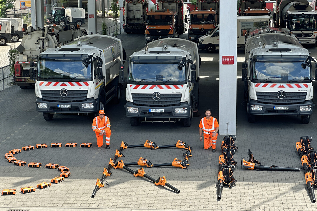Sichtbares Statement: Die Stadtreinigung Hamburg least 300 Akku-Laubblser und 600 Rcken-Akkus von Pellenc.