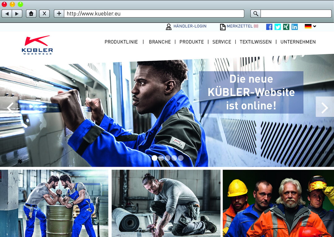 Die neue Website von Kübler, einer der führenden Hersteller von Berufsbekleidung und Schutzbekleidung