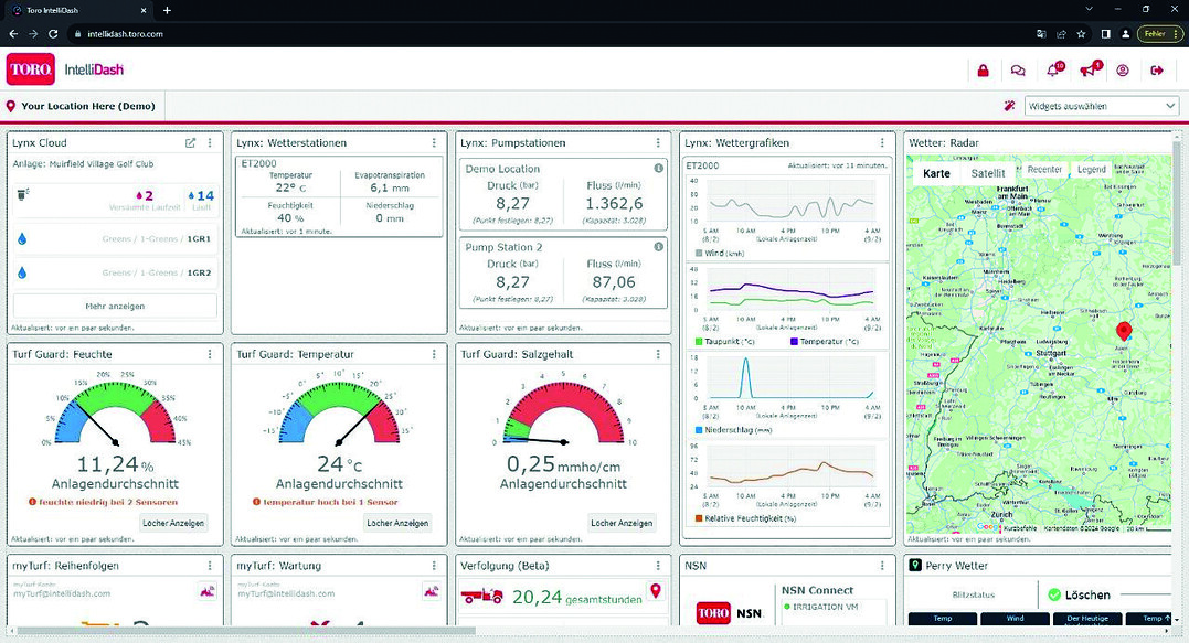Toro IntelliDash – eine Anwendung die alle Informationen für ein effizientes Greenkeeping bündelt,
zur Überwachung, Verwaltung und Erhaltung des Betriebs und Geländes.