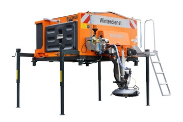Der modifizierte Streuautomat Yeti 2000 W mit moderner FS-50-Streutechnologie von Bucher Municipal. Der erhhte Soleanteil spart Kosten und erhht die Verkehrssicherheit.
